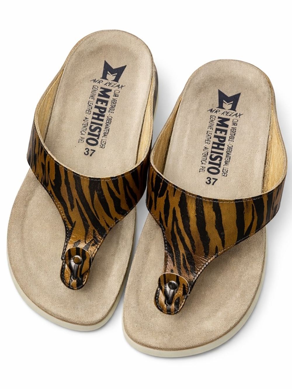 Mephisto Women's Brown & Black Tiger-Print Thong Sandals - Picture 2 of 2